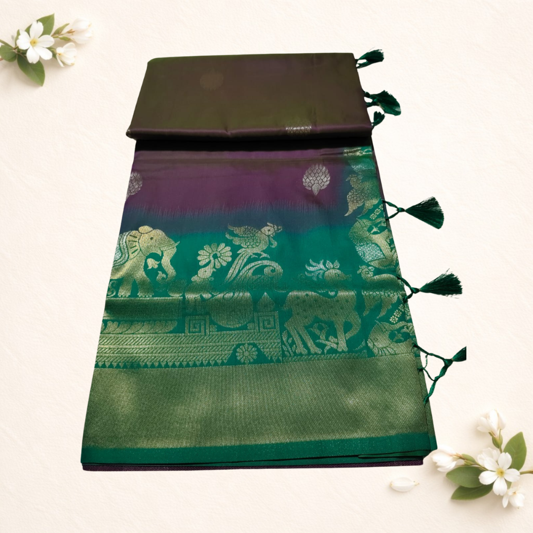 Synthetic sarees with birds and animal design