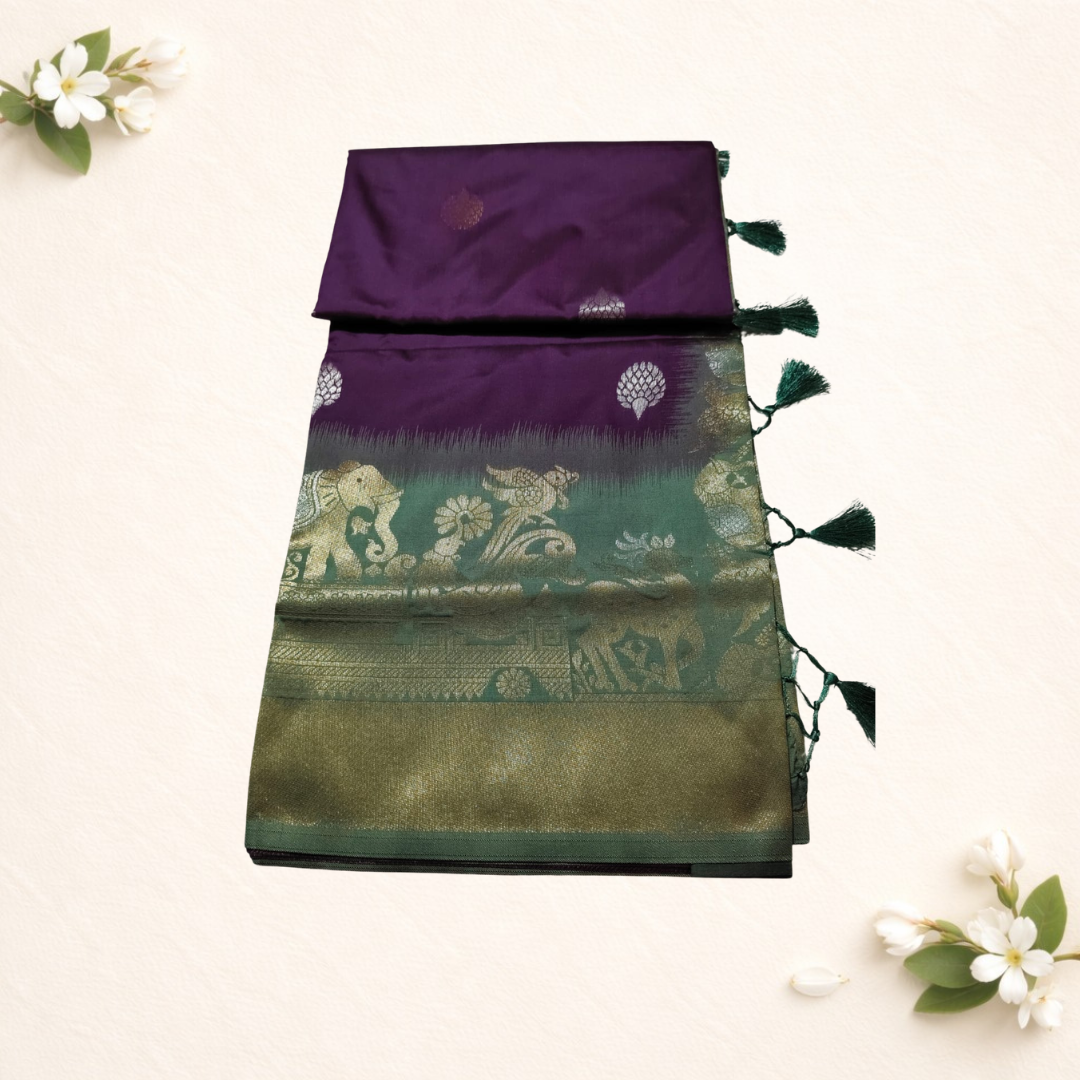 Synthetic sarees with birds and animal design