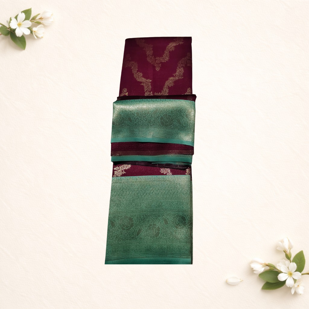Banarasi necklace design top dye premium quality sarees  Contrast color blouse - Dark Maroon