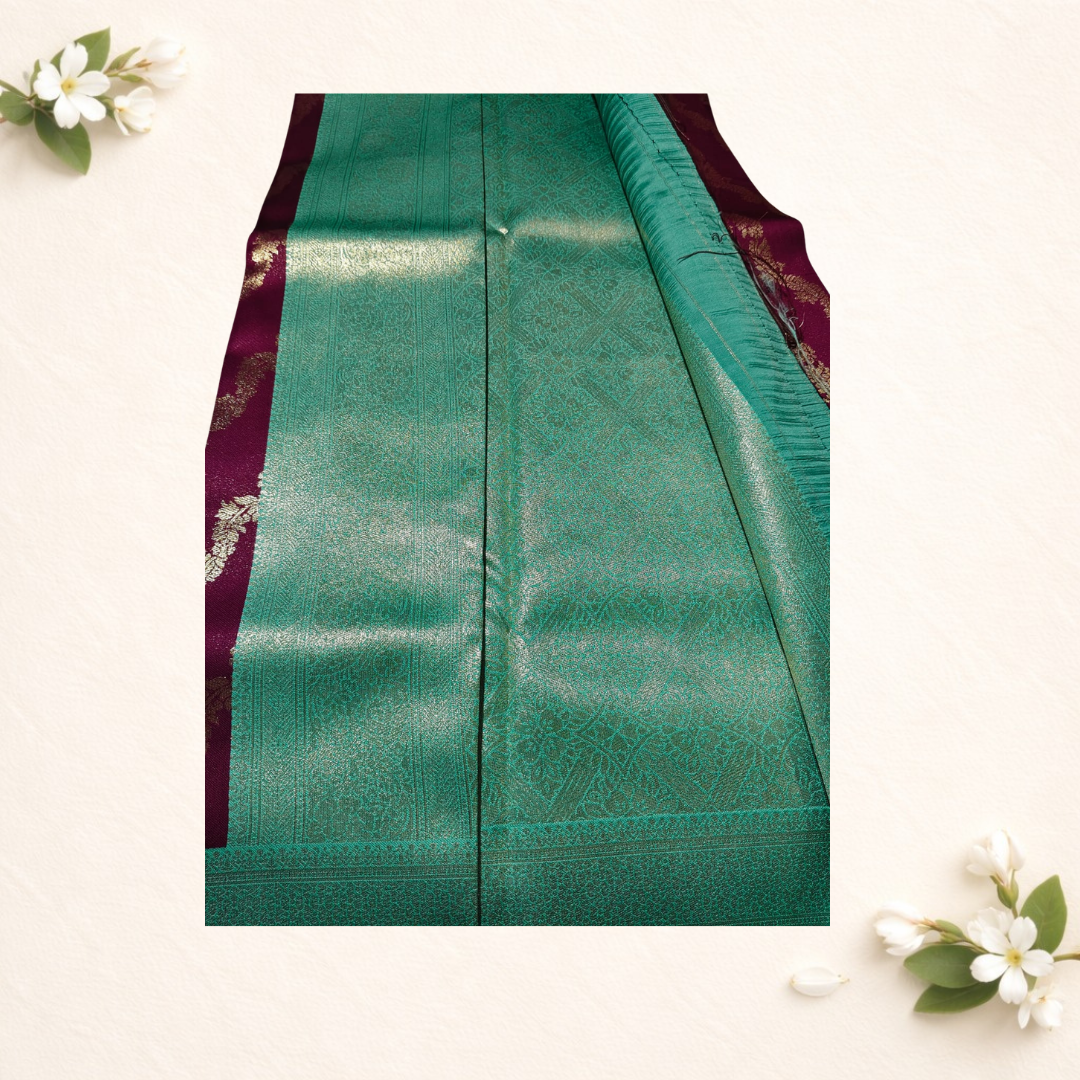 Banarasi necklace design top dye premium quality sarees  Contrast color blouse - Dark Maroon