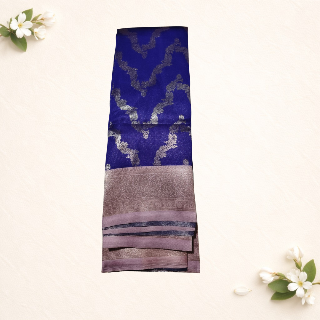 Banarasi necklace design top dye premium quality sarees Contrast color blouse - Royal Blue