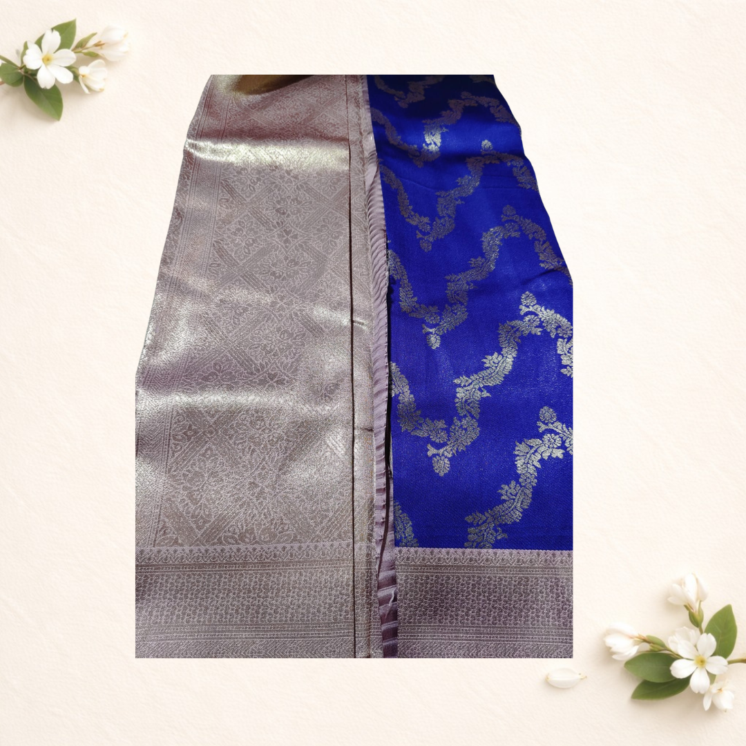 Banarasi necklace design top dye premium quality sarees Contrast color blouse - Royal Blue