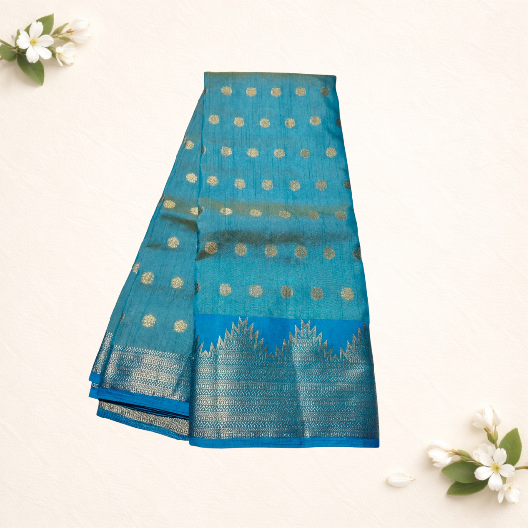 Temple Border Tussar Silk Saree with Butta Work