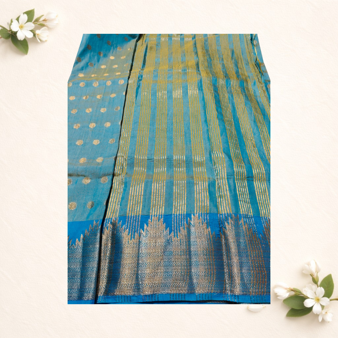 Temple Border Tussar Silk Saree with Butta Work