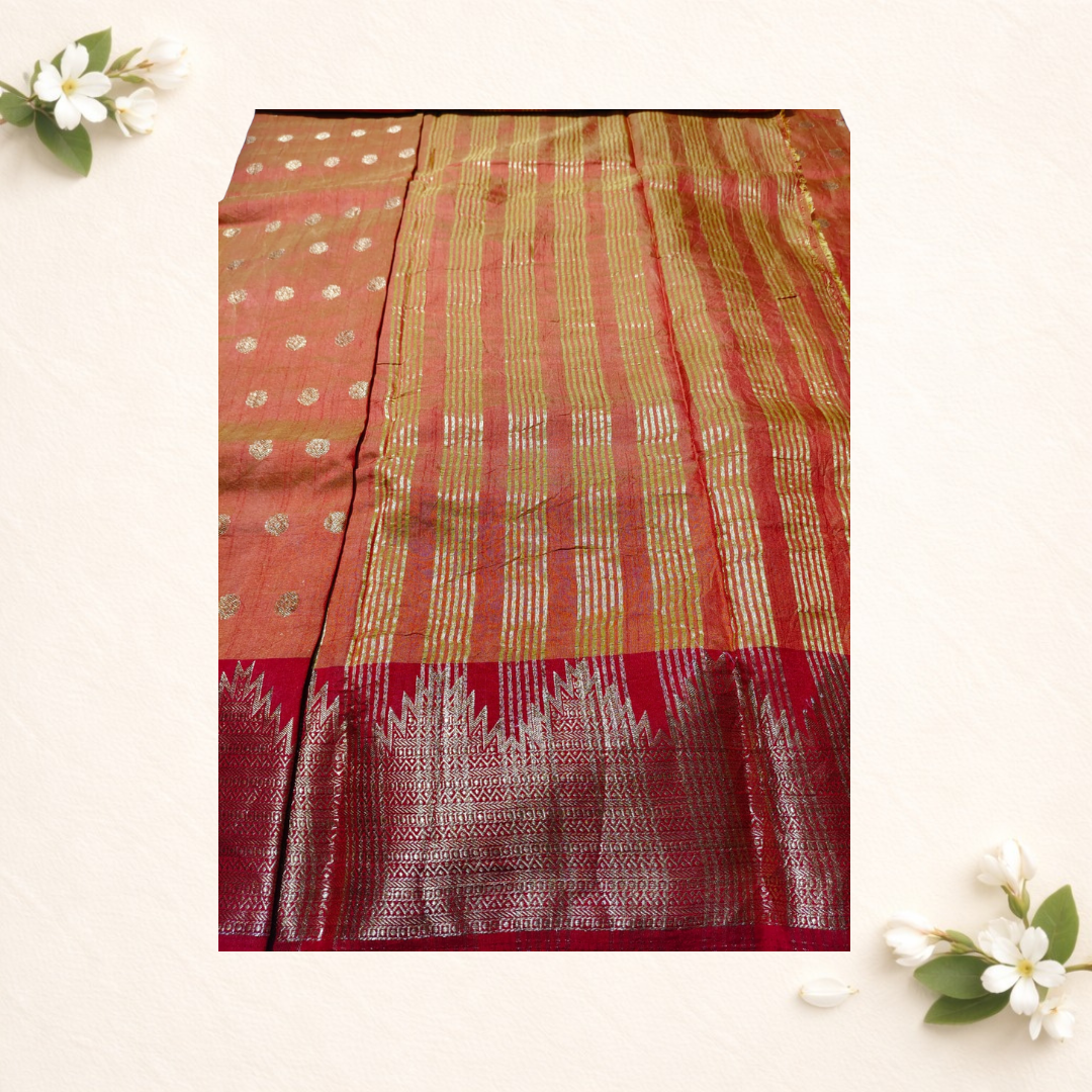 Temple Border Tussar Silk Saree with Butta Work