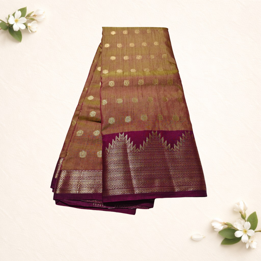 Temple Border Tussar Silk Saree with Butta Work