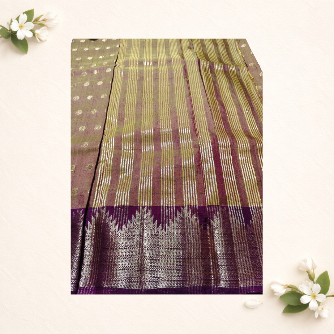 Temple Border Tussar Silk Saree with Butta Work