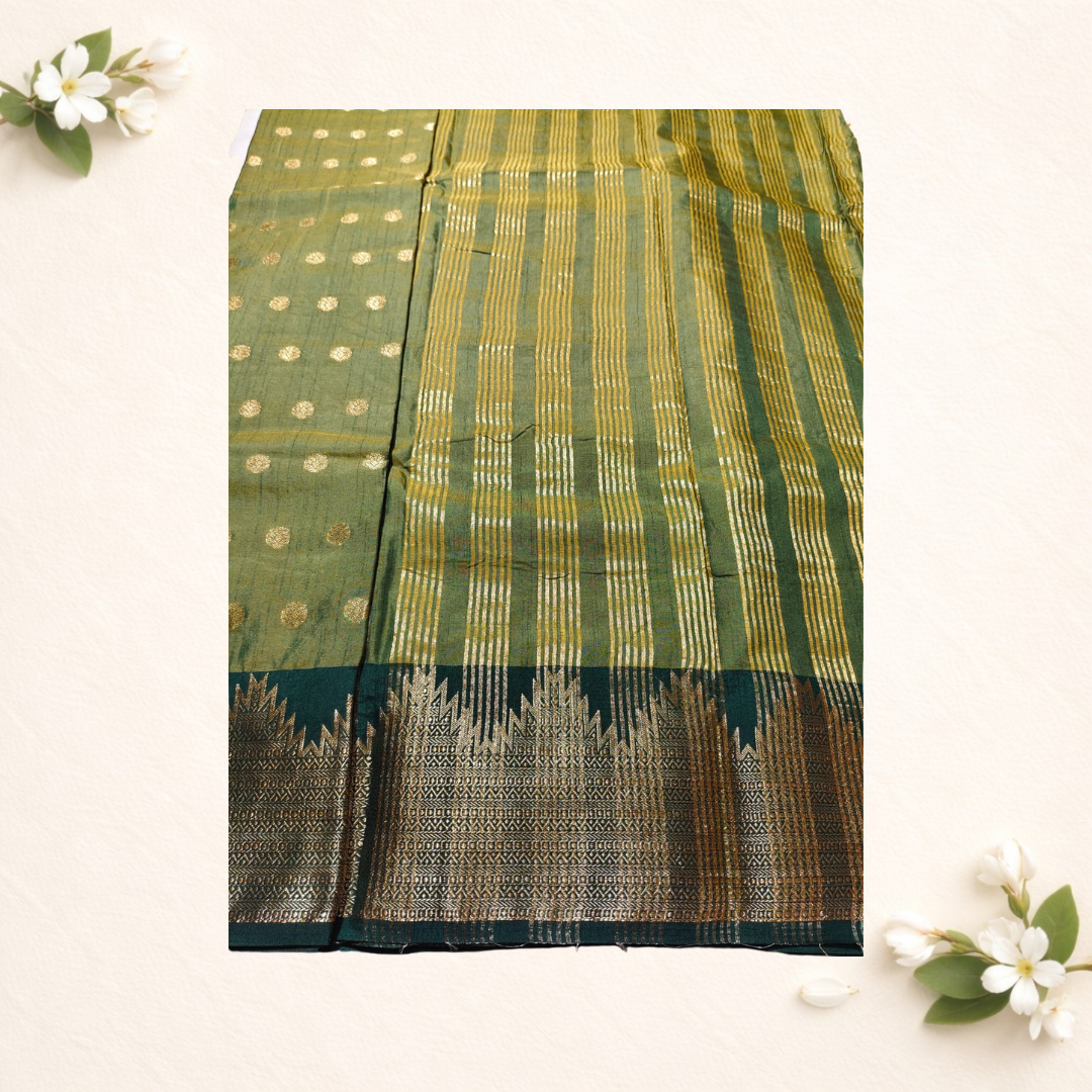 Temple Border Tussar Silk Saree with Butta Work
