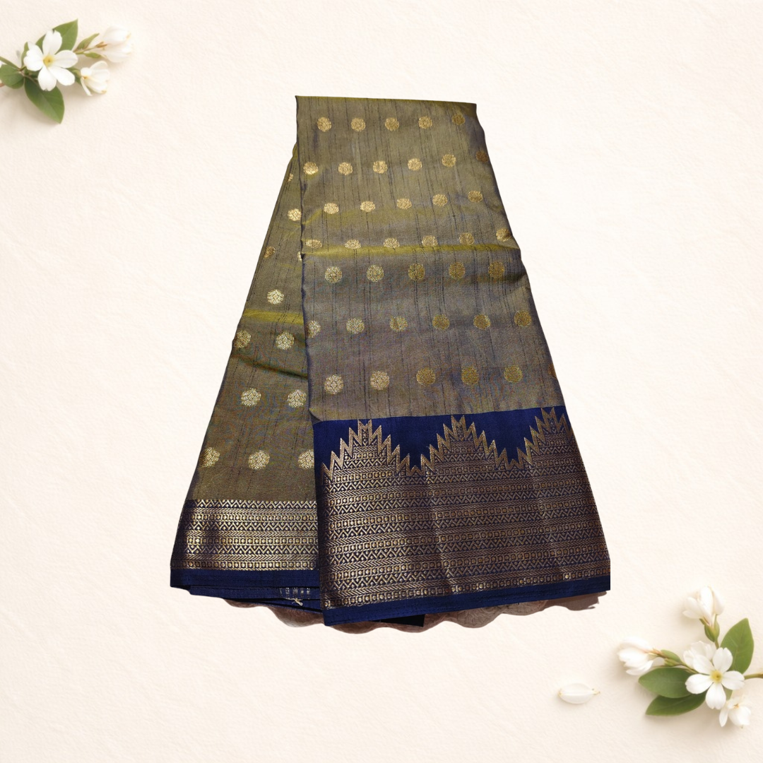 Temple Border Tussar Silk Saree with Butta Work