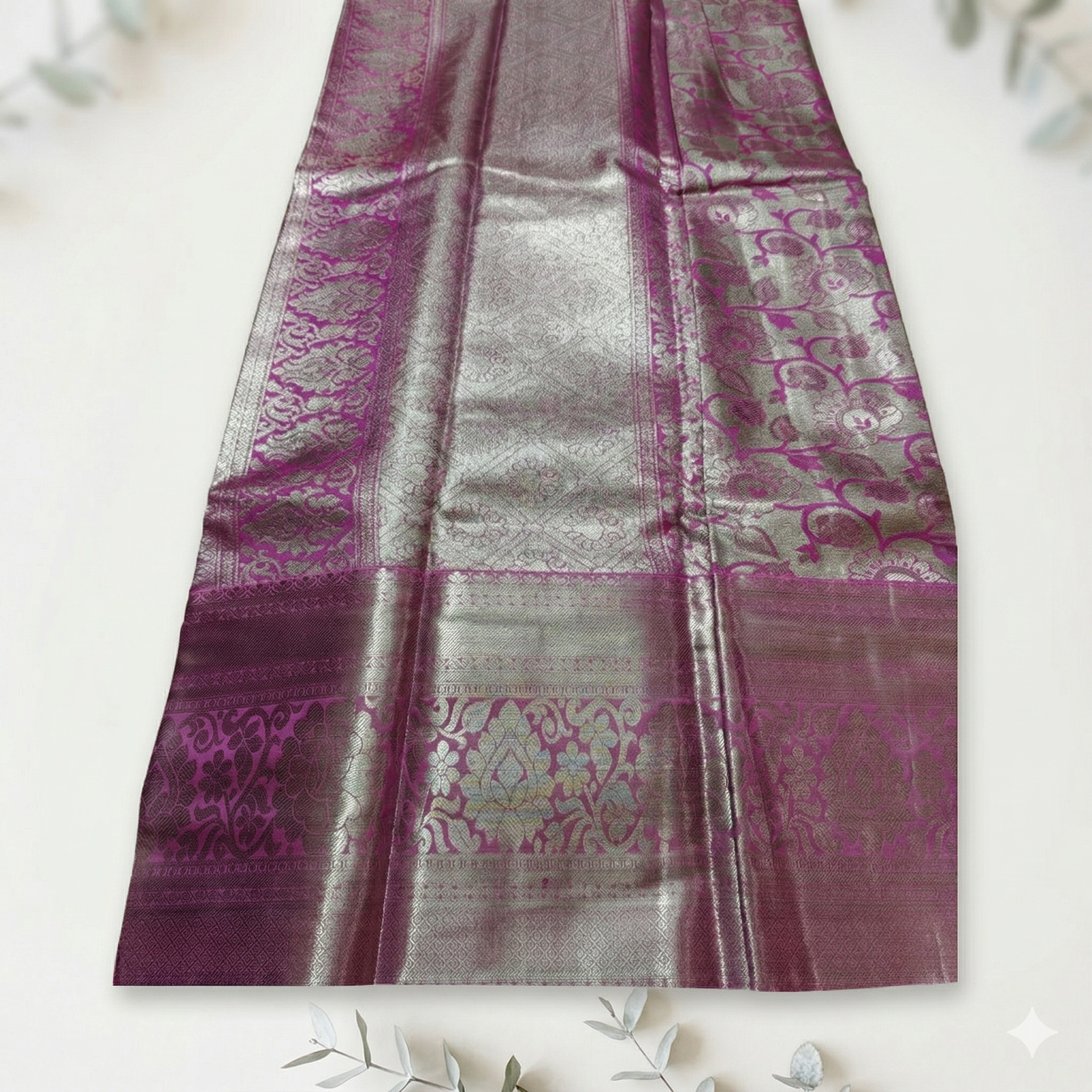 Silk Saree with Traditional Motifs - Pink & Silver Zari