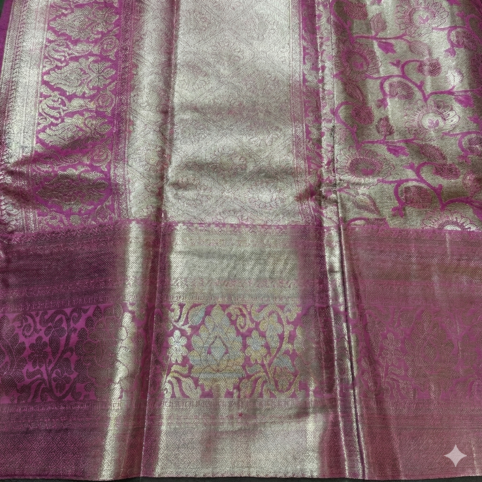 Silk Saree with Traditional Motifs - Pink & Silver Zari