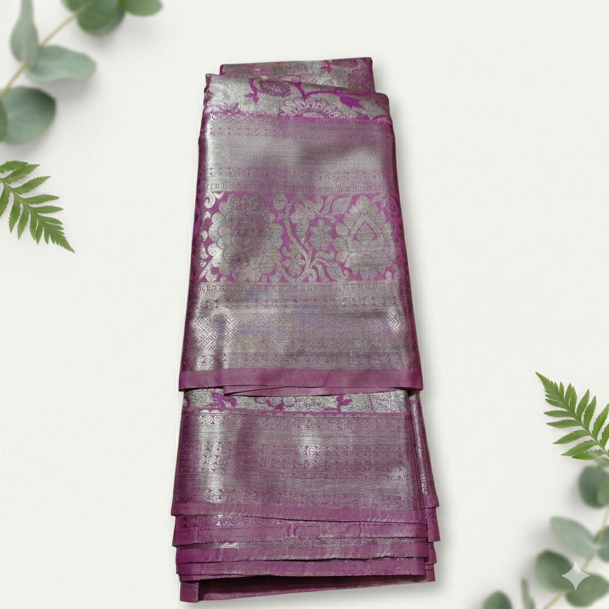 Silk Saree with Traditional Motifs - Pink & Silver Zari