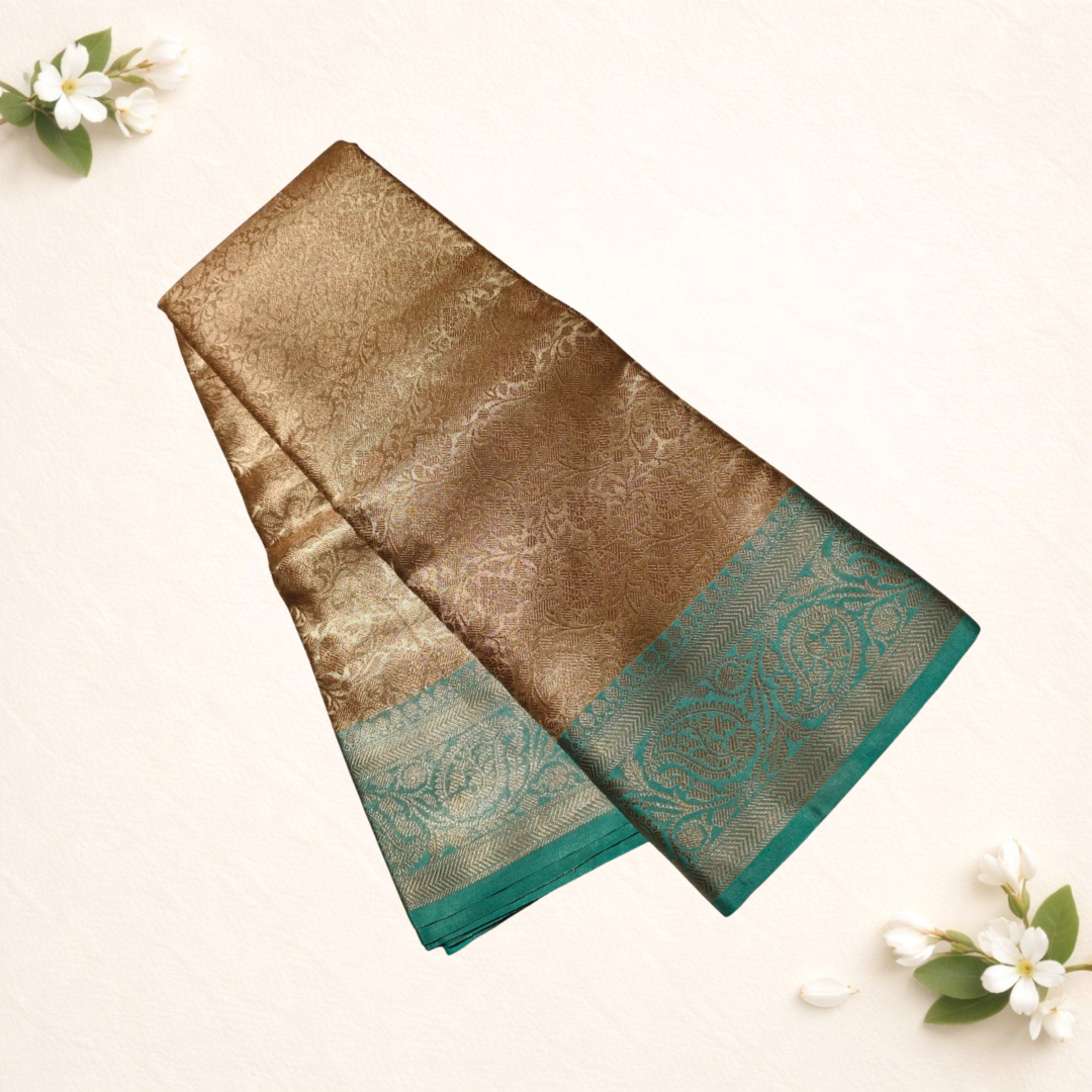 Banarasi golden weaving saree with contrast pallu and blouse