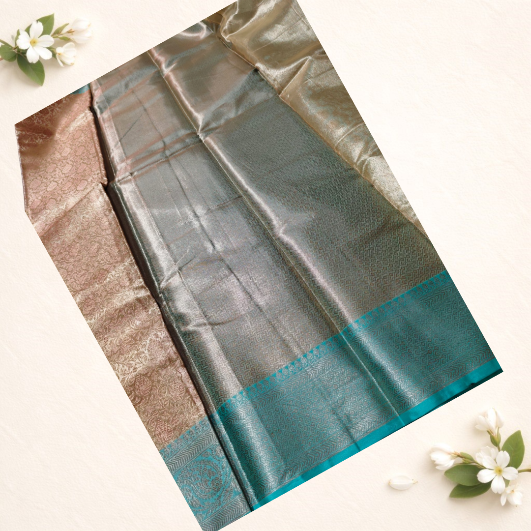 Banarasi golden weaving saree with contrast pallu and blouse