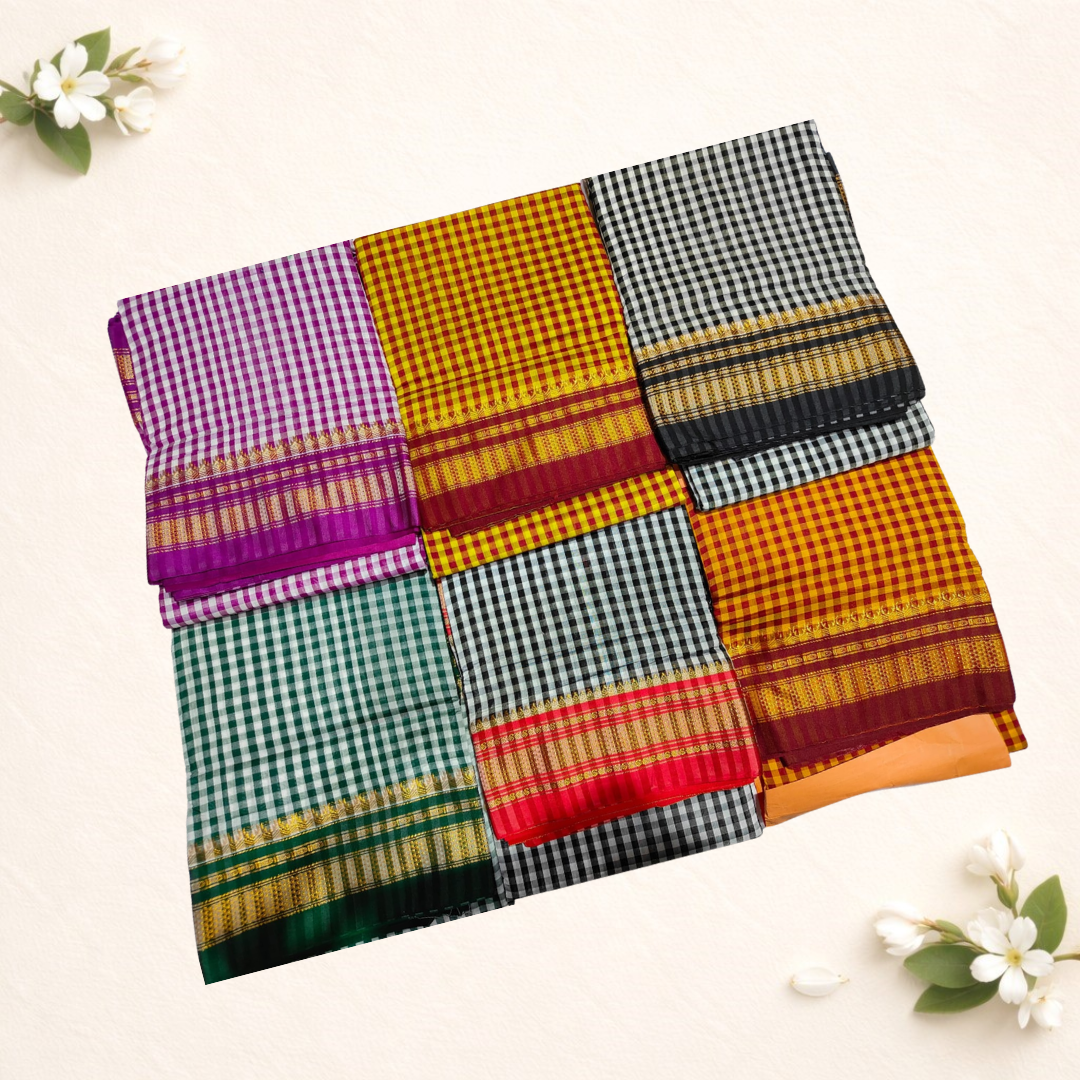Ilkal checks pattern cotton silk sarees  With blouse