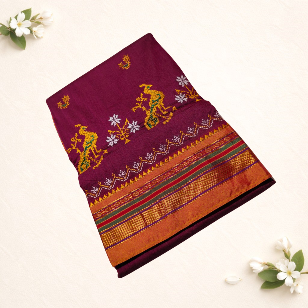 Ilkal Cotton Silk Saree with Kasuti Design