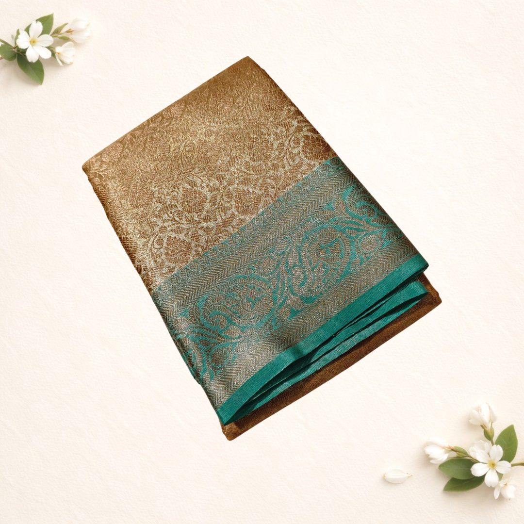 Banarasi golden weaving saree with contrast pallu and blouse