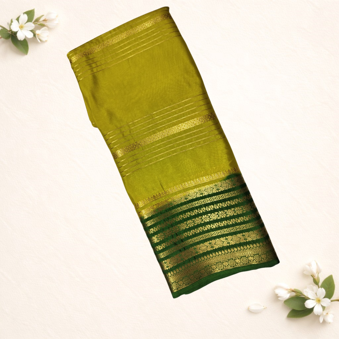 Crepe Silk Saree with Purple Body and Green Zari Border