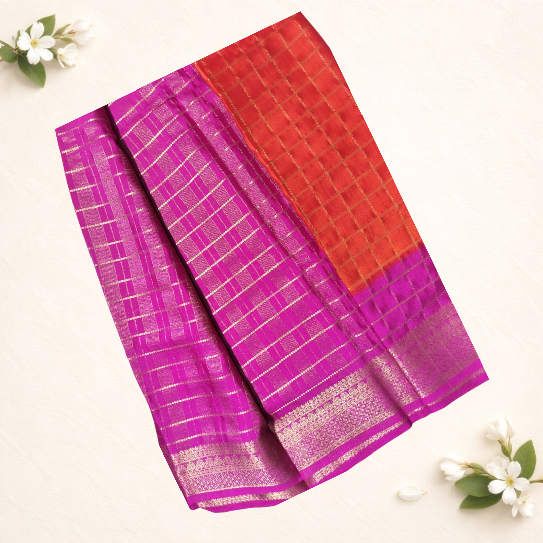 crepe saree checks design