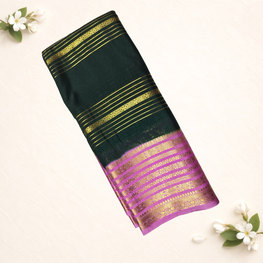 Crepe Silk Saree with Purple Body and Green Zari Border