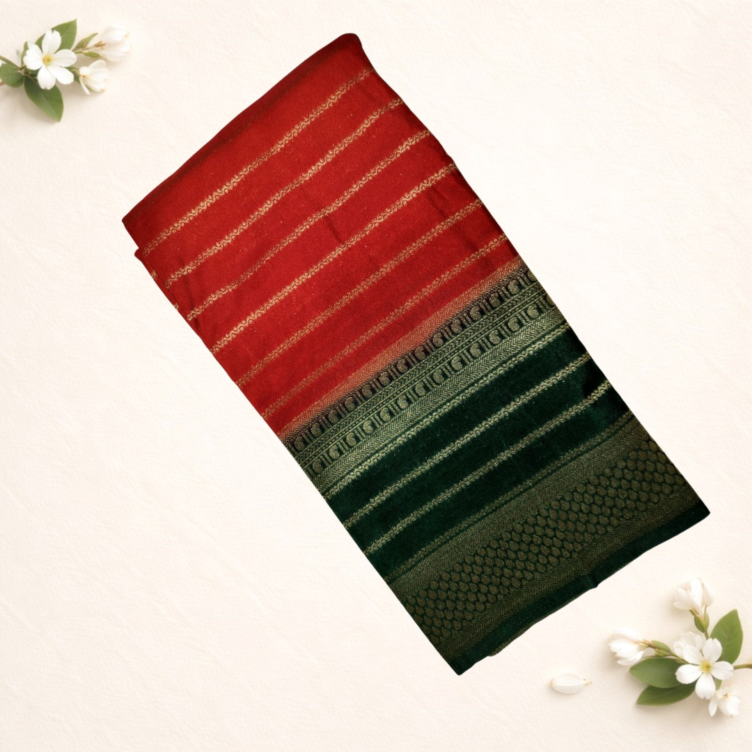 Georget Saree all lines over body-red