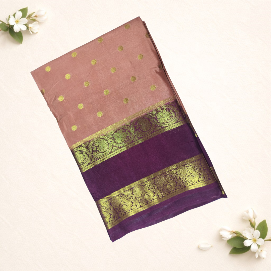 Crepe saree bentex border -Cream Brown Border