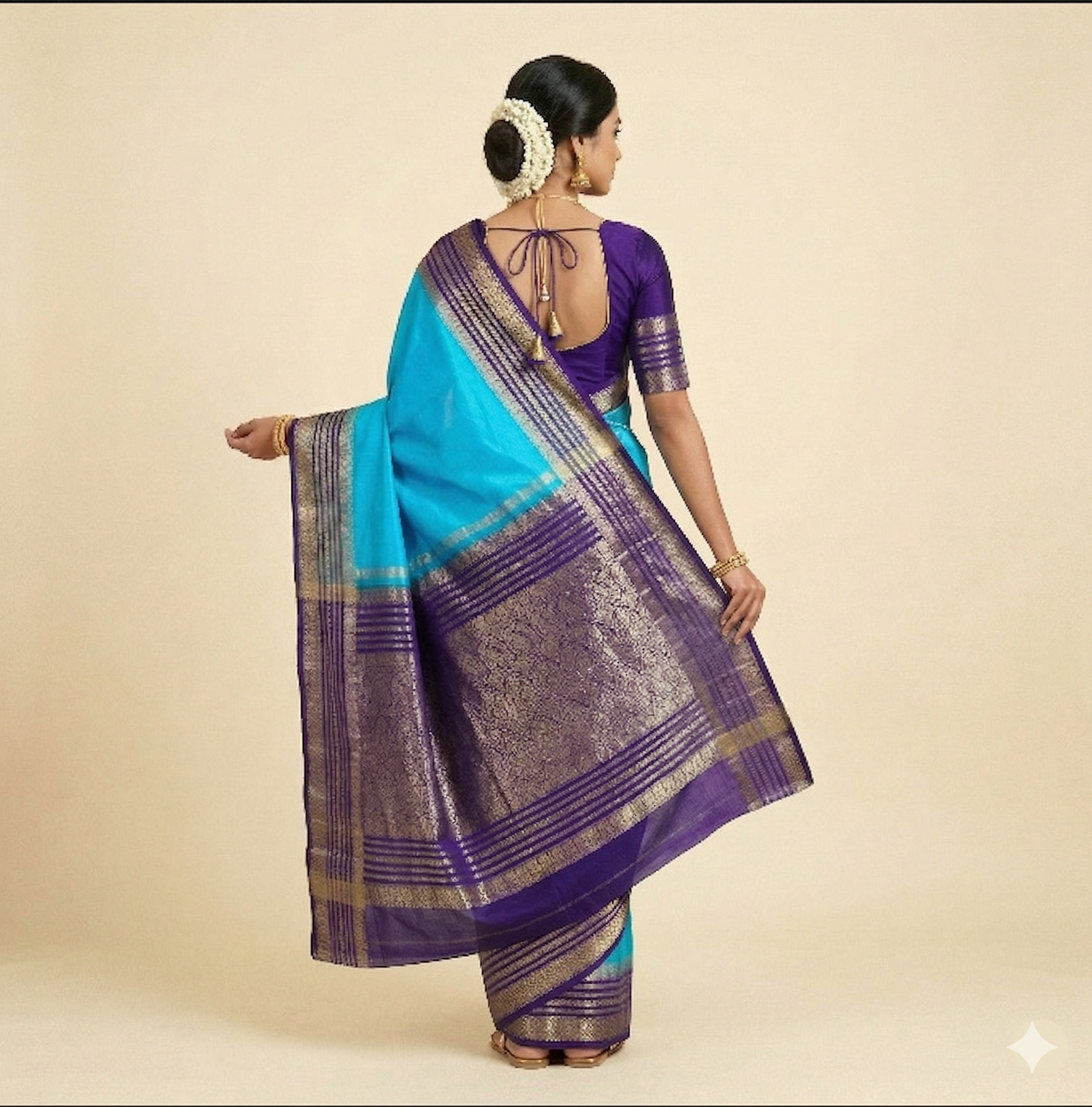 Mysore Crepe - Peacock border