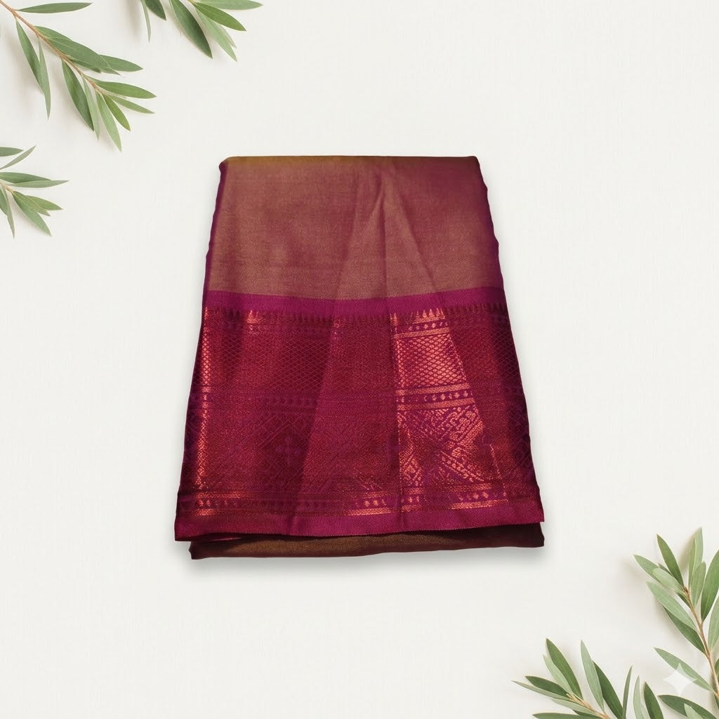 Synthetic silk sarees with blouse with copper zari weaving - red