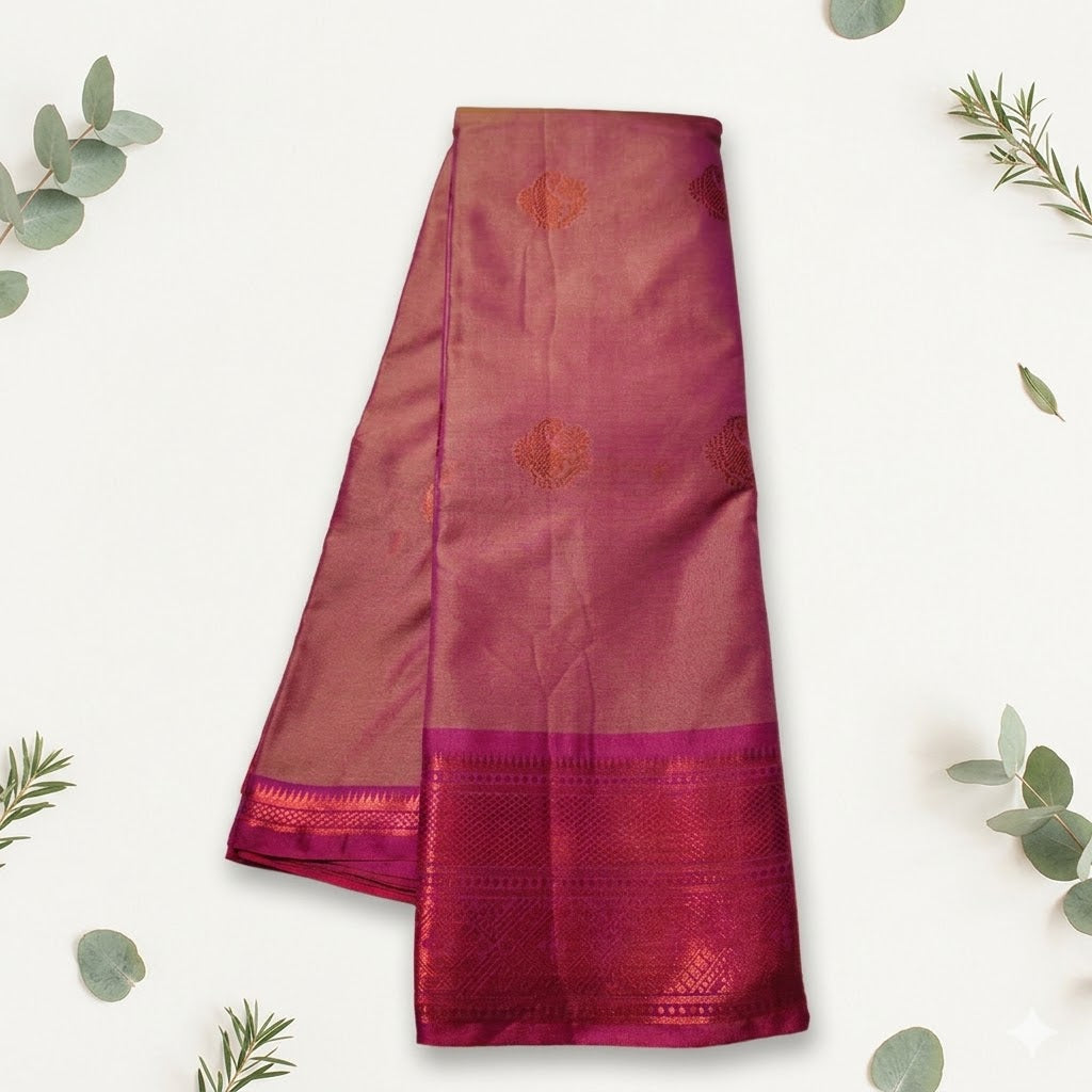 Synthetic silk sarees with blouse with copper zari weaving - red